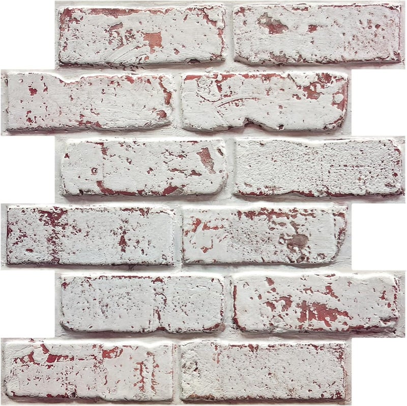 COMSTICKC 3D Faux Brick Peel and Stick Wall Panels,10 Pcs of 12"X12",Small Size, Thin PVC 3D Fake Brick Self Adhesive Wall Covering Faux Brick Backsplash Interior Decor (Whitewash Red -1) - Image 1
